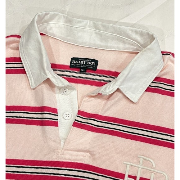 Dairy Boy The American Rugby Shirt Palm Beach Pink M/L Long Sleeve Embroidered - Picture 8 of 15